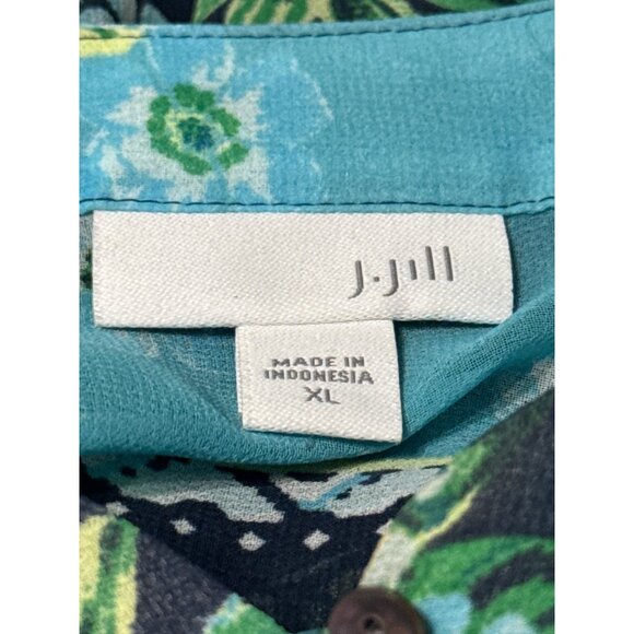 J. Jill Size XL Floral Tunic Top Navy/Blue 3/4 Sleeve Button-Front  Lightweight - Picture 5 of 8